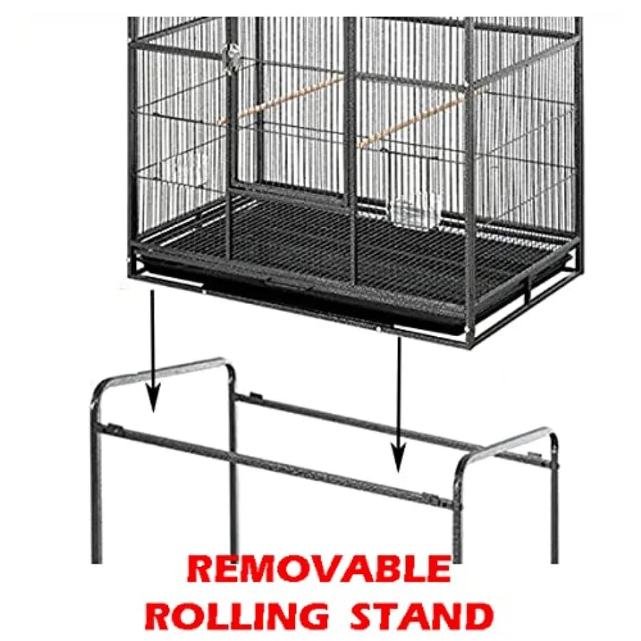 70 Extra Large Bird Parrot Flight Cage with Side Breeding Nest Box Double Feeder Cups Easy Pull-Out Metal Grate Washable Tray