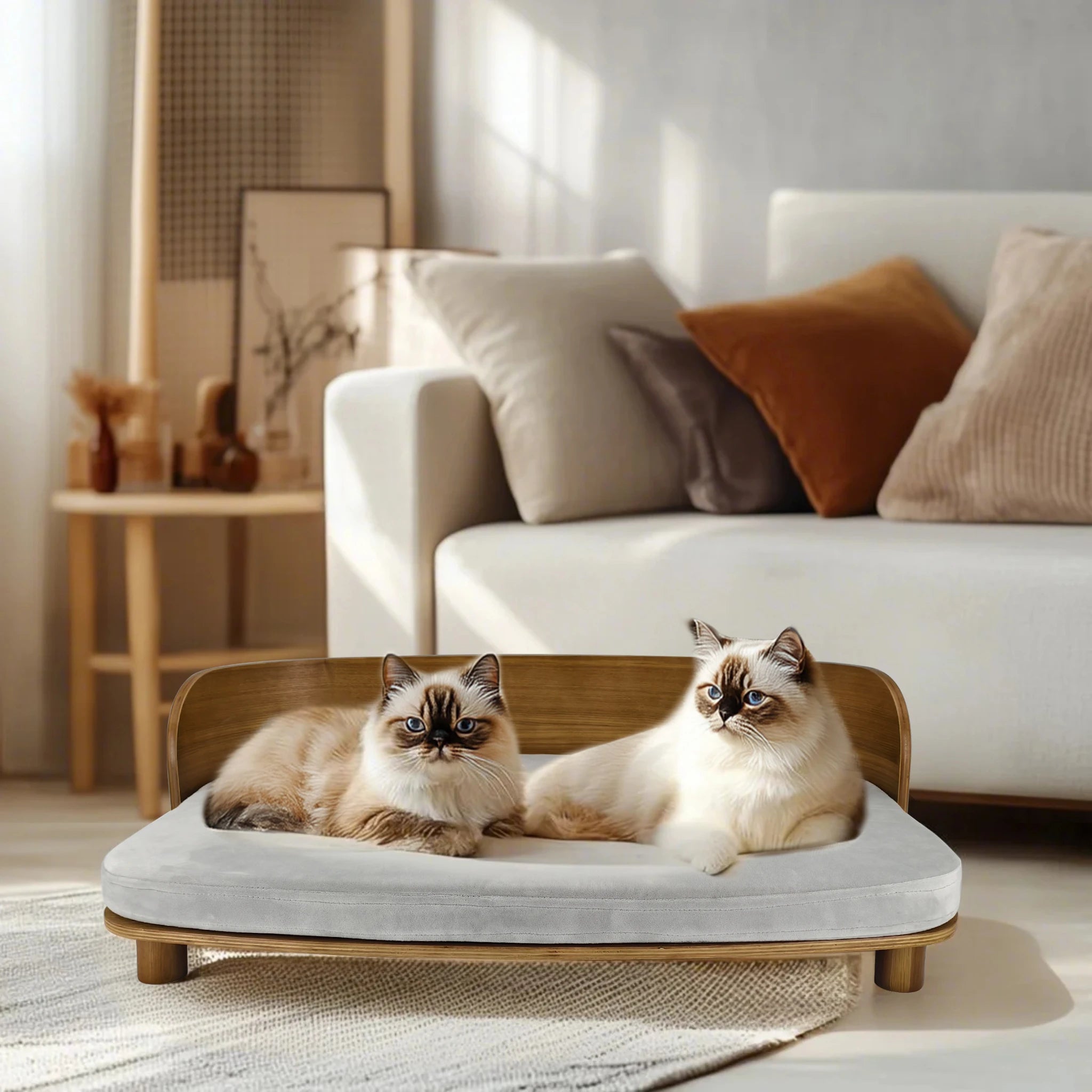 Elevated Cat Bed Wooden Indoor Cat Couch Bed, Pet Sofa Chair Lounge for Kitty, Puppy or Small Animal