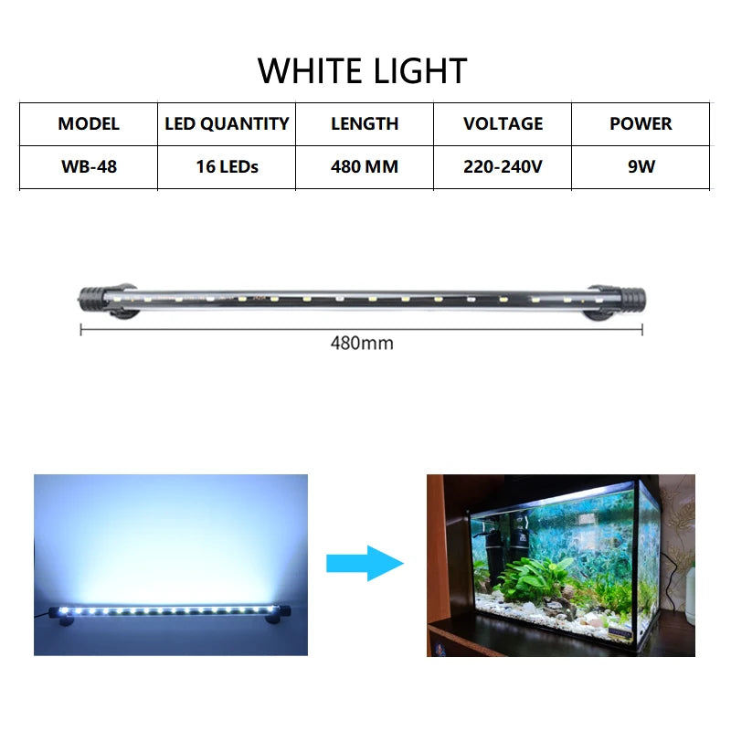 Aquarium Light LED Waterproof Light Underwater Fish Lamp Plant Lamp 18-58CM 220-240V 5730chip