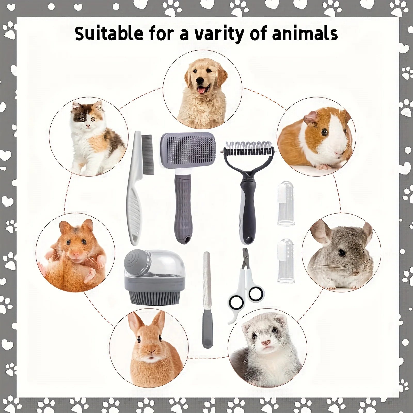 8pcs/set Dog Grooming Kit, Self-cleaning Pet Grooming Set with Nail Clippers And File, Flea Comb, Shampoo Bath Brush