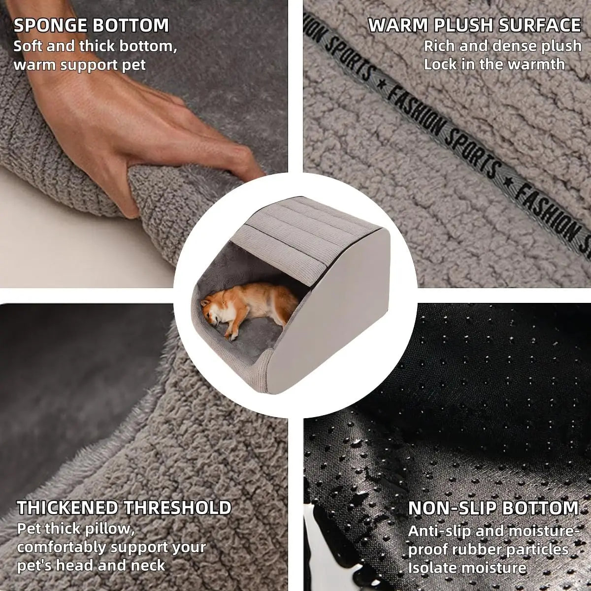 Extra Large Dog Bed House, 30D Memory Sponge, Cozy Indoor Plush Cave Crate with Non-Slip Bottom