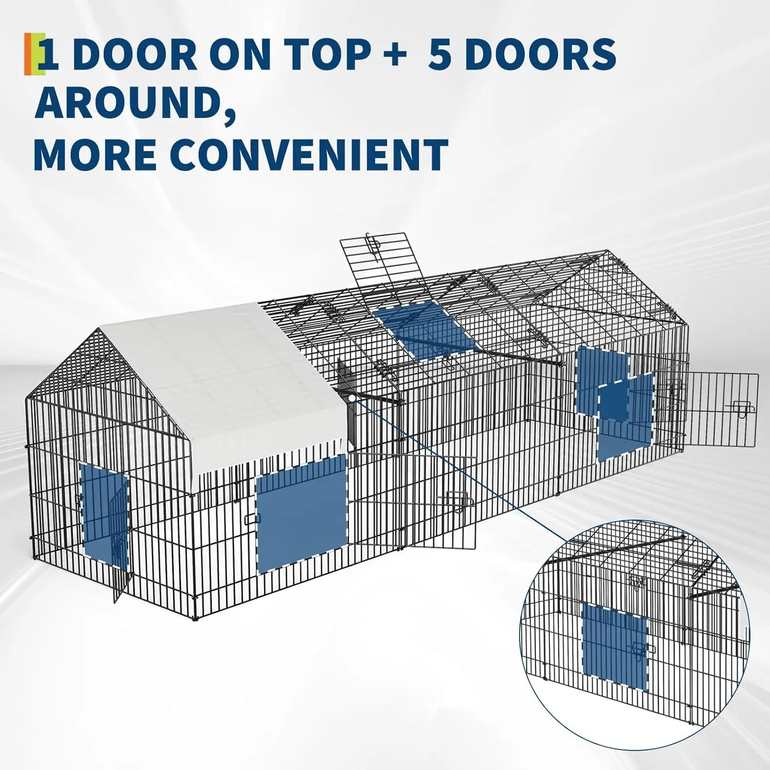 Large Metal Chicken Coop 130x40x40 inch Portable Chicken Run With Waterproof Cover Indoor Outdoor