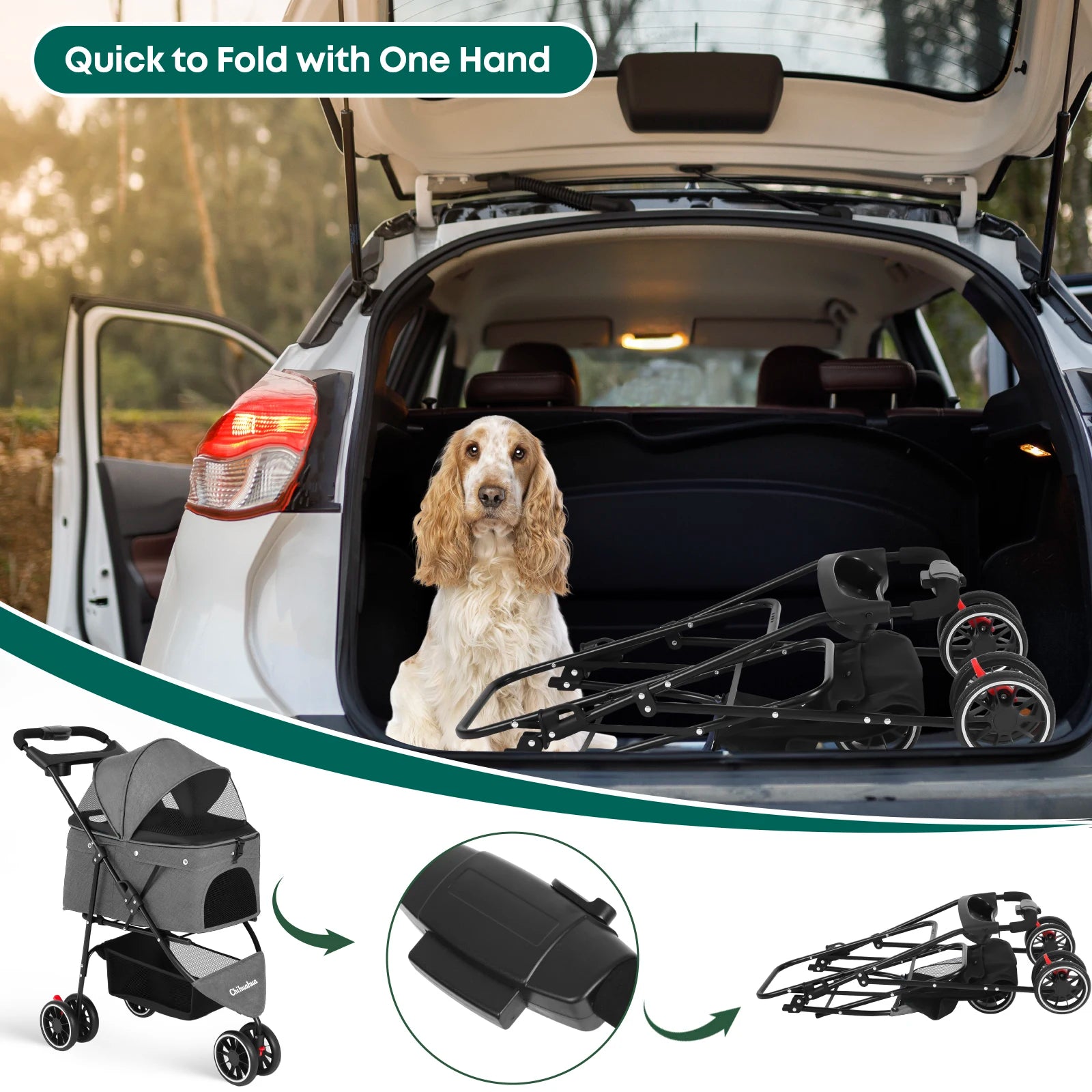 Portable Dog Stroller 3 Wheels for Small Medium Dogs Foldable Pet Travel Carriage Stroller