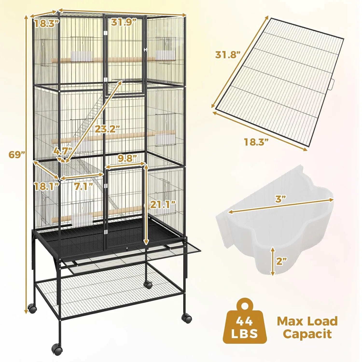 69 Inch Large Bird Cage Bird Cage with Rolling Storage Stands Feed Bowls Wide Tall Parrot Cage