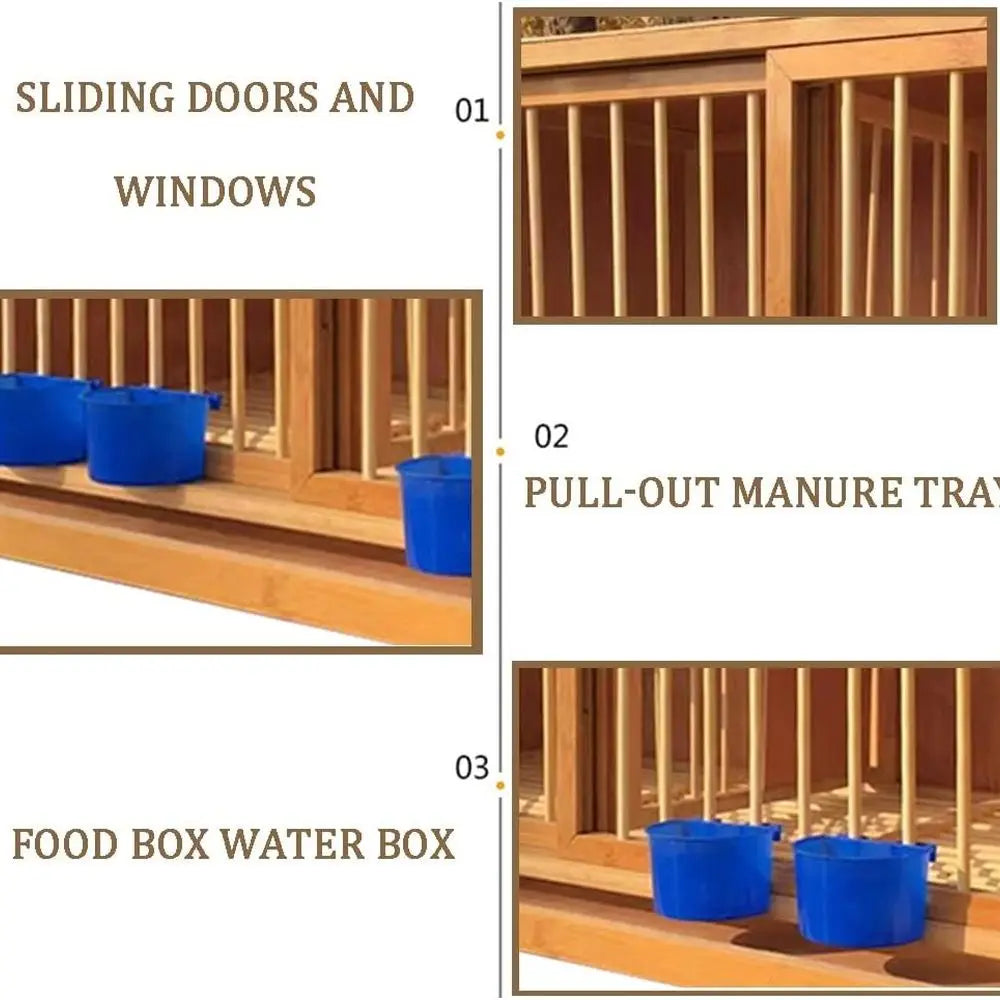 Bamboo Aviary with Pigeon Cage, Removable Drawer for Easy Cleaning, and Adjustable Breeding Compartments