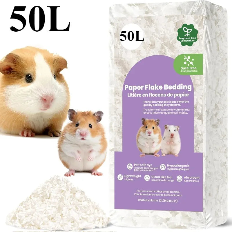23L/50L Paper Small Pet Bedding Odor Control Dust-Free Moisture Absorbent Natural Shavings Bedding