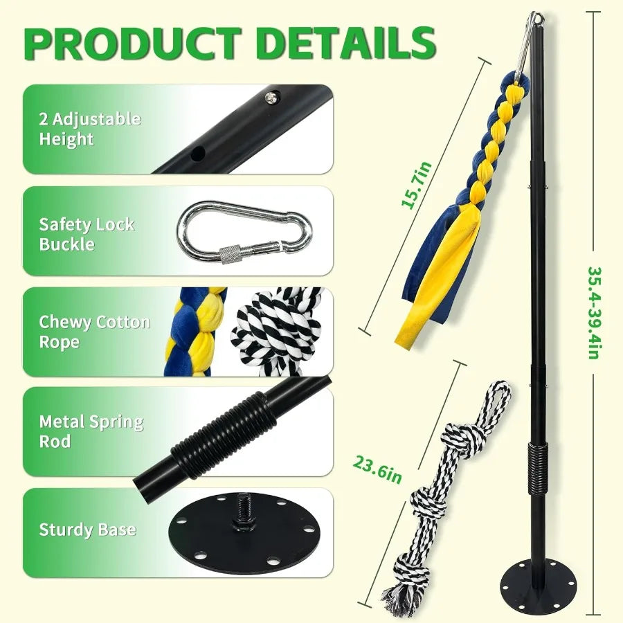 Tether Tug Outdoor Dog Toy Interactive Exercise Game in Yard Tether Tug with 2 Rope Toy and Bell