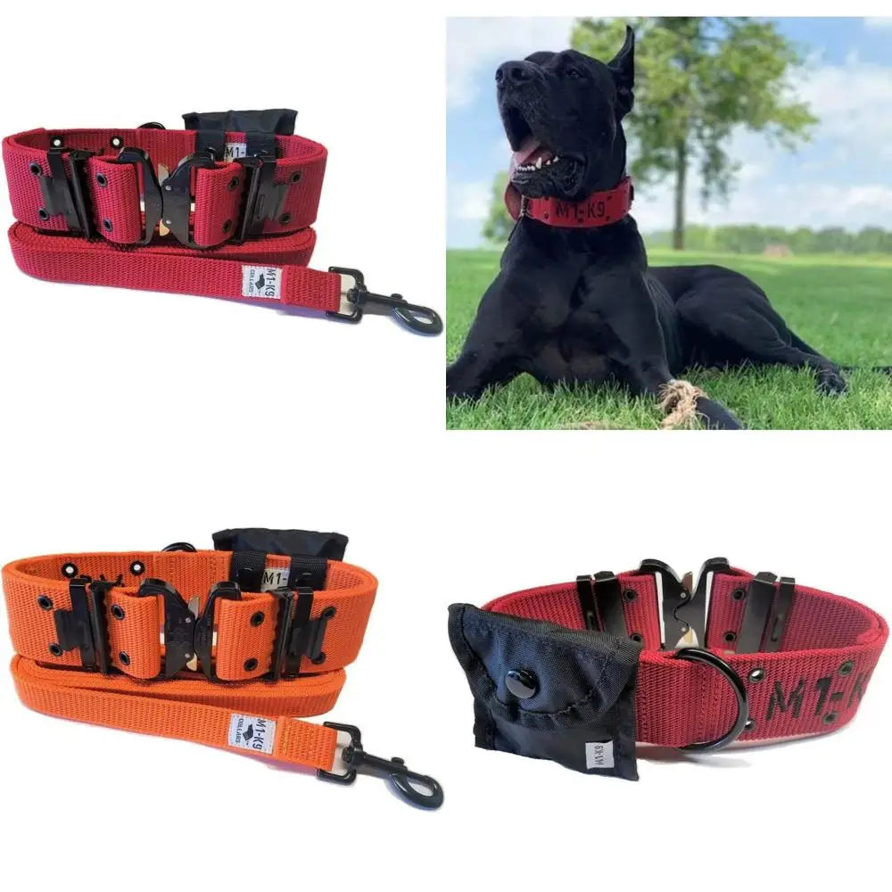 Tactical Dog Collar with Heavy-Duty 6ft Leash, Metal Cobra Buckle