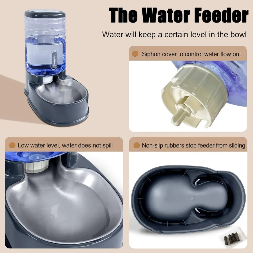Automatic Pet Feeder and Water Dispenser Set with Stainless Steel Bowls, 3.8L Capacity