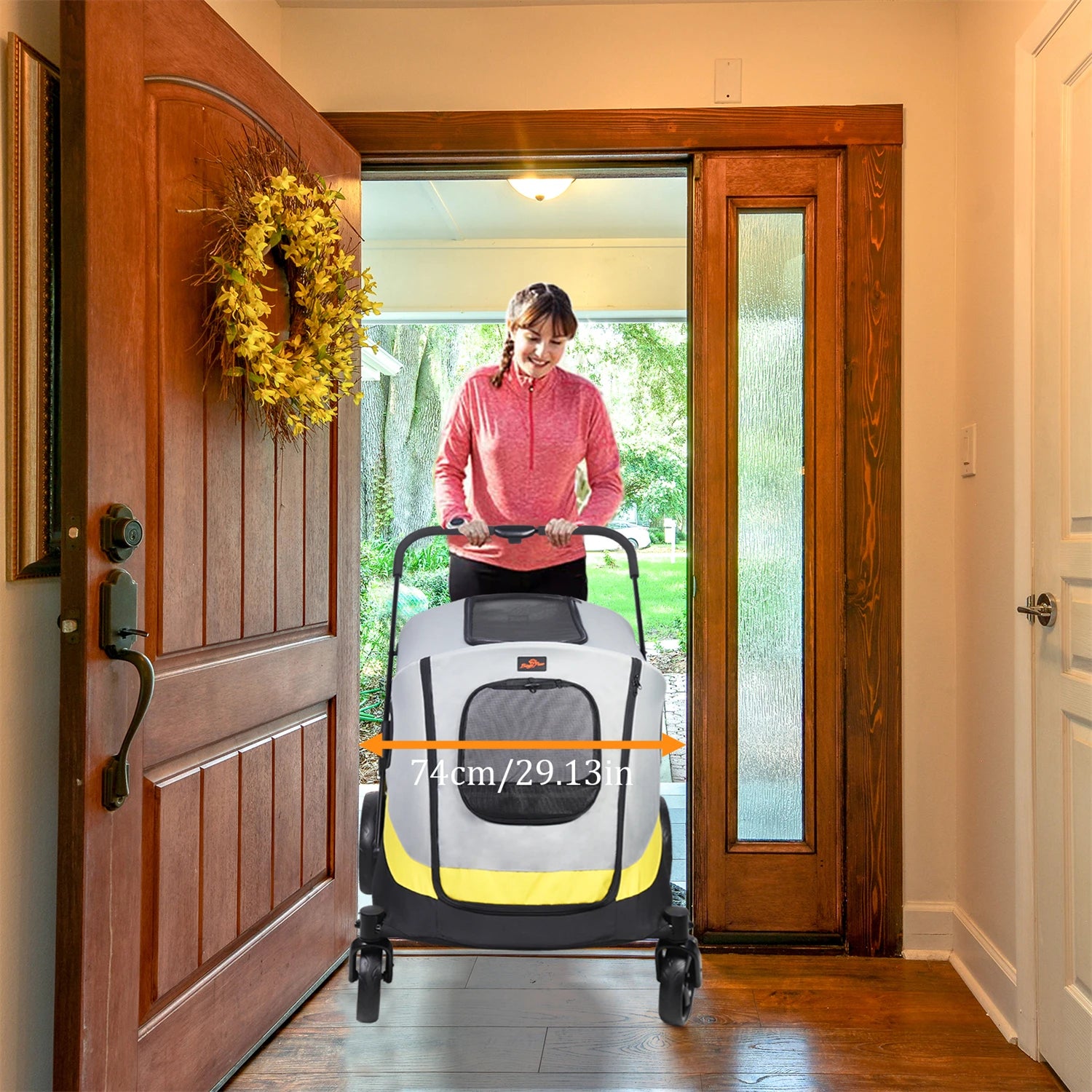 One-Click Folding Pet Stroller for Large Dogs Cat Animal Carrier Shock Absorber Pushchair Trolley