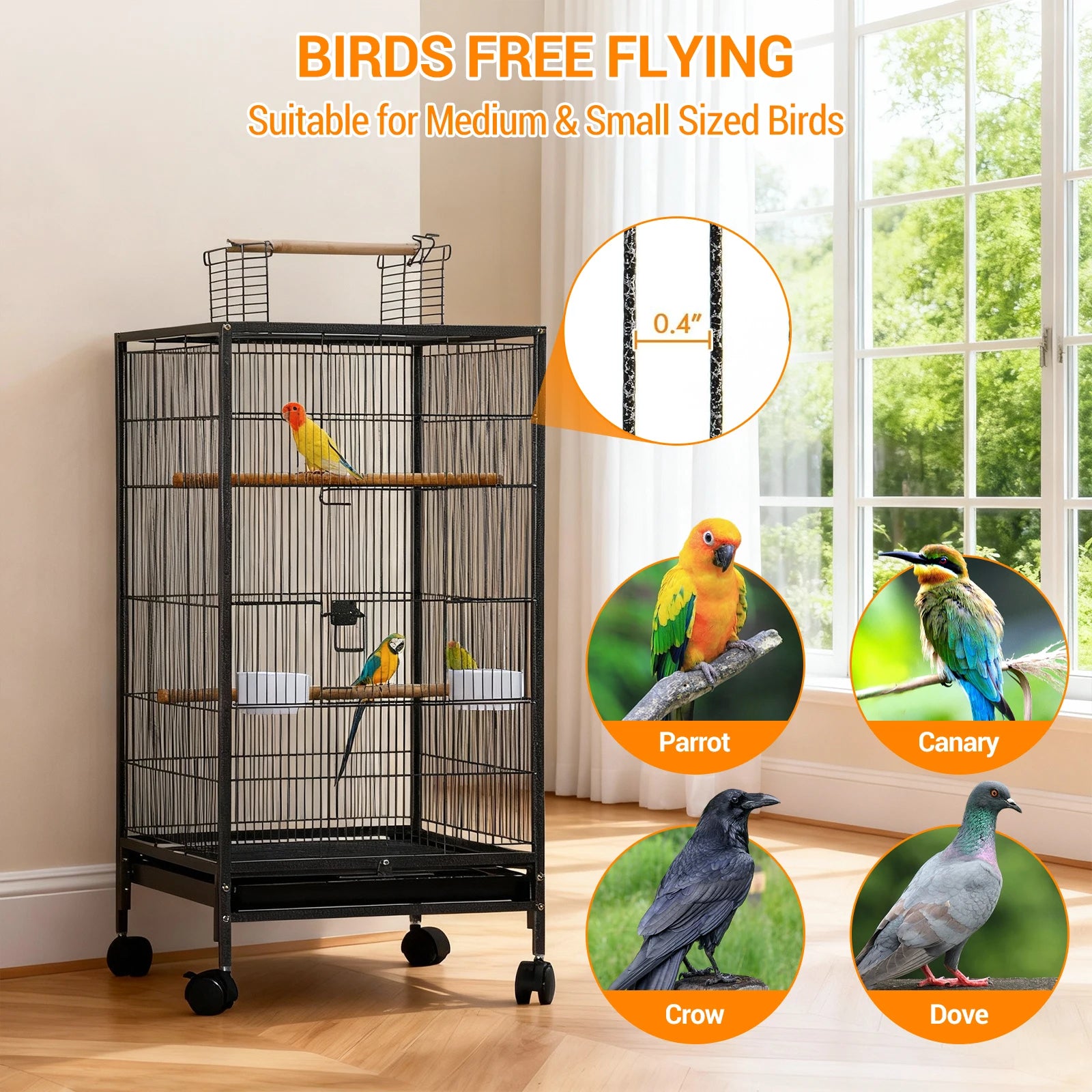 Bird Cage with Stand Wrought Iron Large Bird Cage for Parakeets Cockatiels Lovebirds Macaw Conure Bird Cages with Wheels
