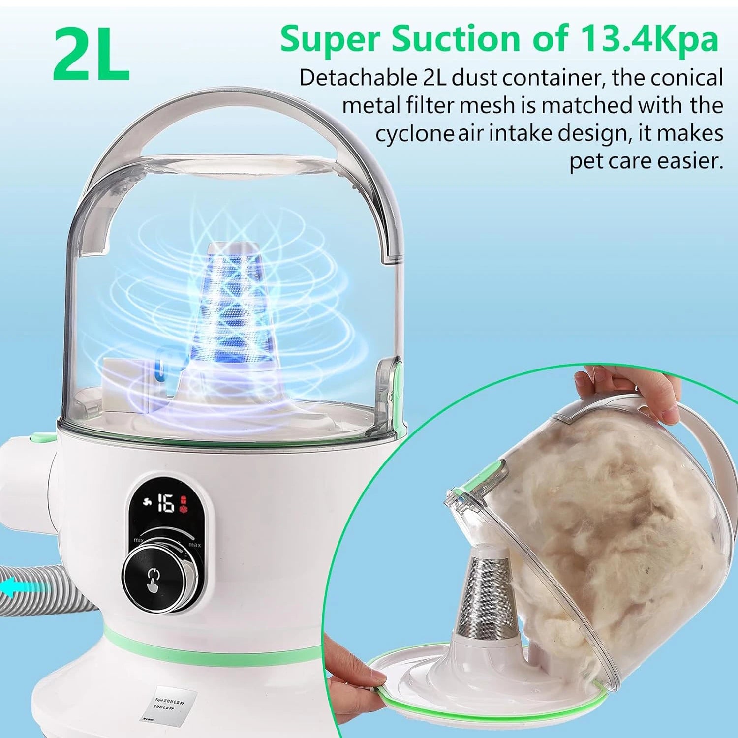 2L Vacuum Suction 99% Pet Hair, Professional Quiet Dog Grooming Vacuum Kit with 5 Grooming Tools