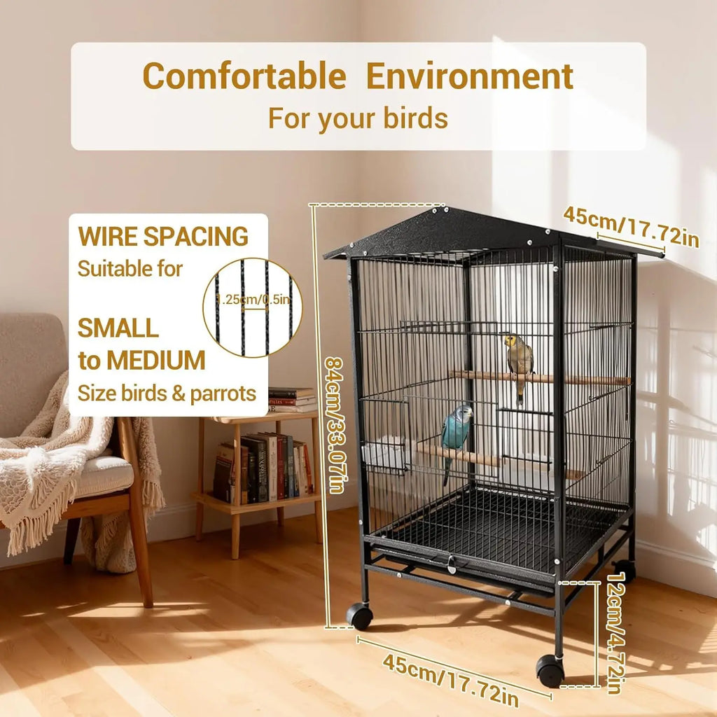 Indoor Outdoor Bird Flight Cage on Wheels Rolling Stand Tall Parrot Cage with Slide Out Tray Perches & Feeders