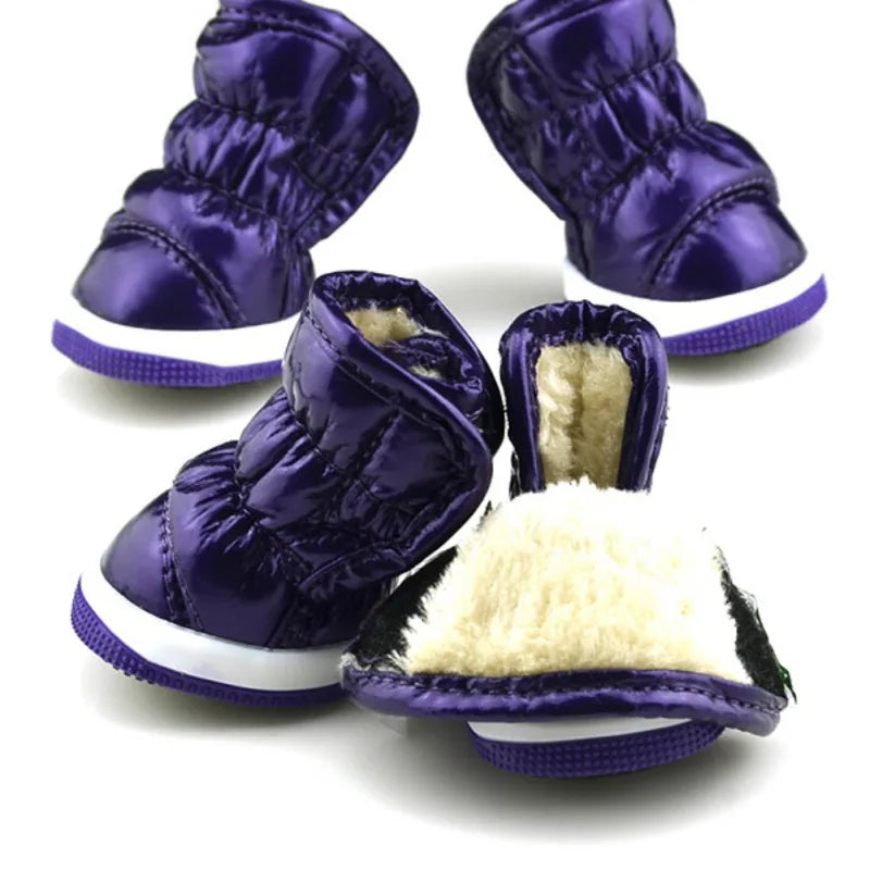 4pcs/set Pet Dog Winter Rain Shoes Waterproof Dogs Warm Snow Boots Non-Slip Shoes For Small Medium Dog Yorkie Shoes