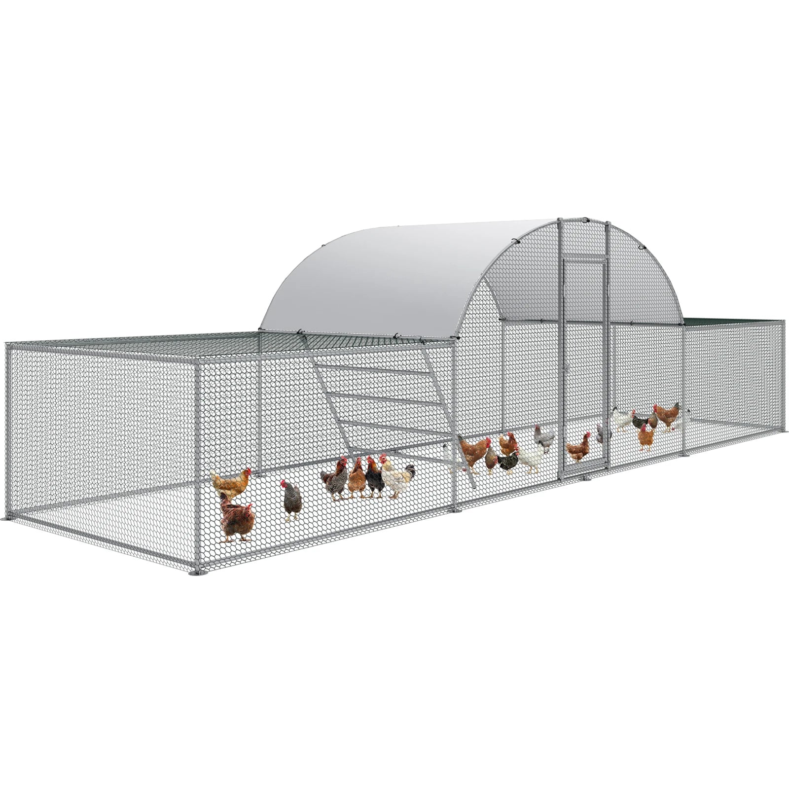 23ft Metal Chicken Coop 3-Room Dome-Roof Poultry Pen Large  Enclosure Walk-in Galvanized