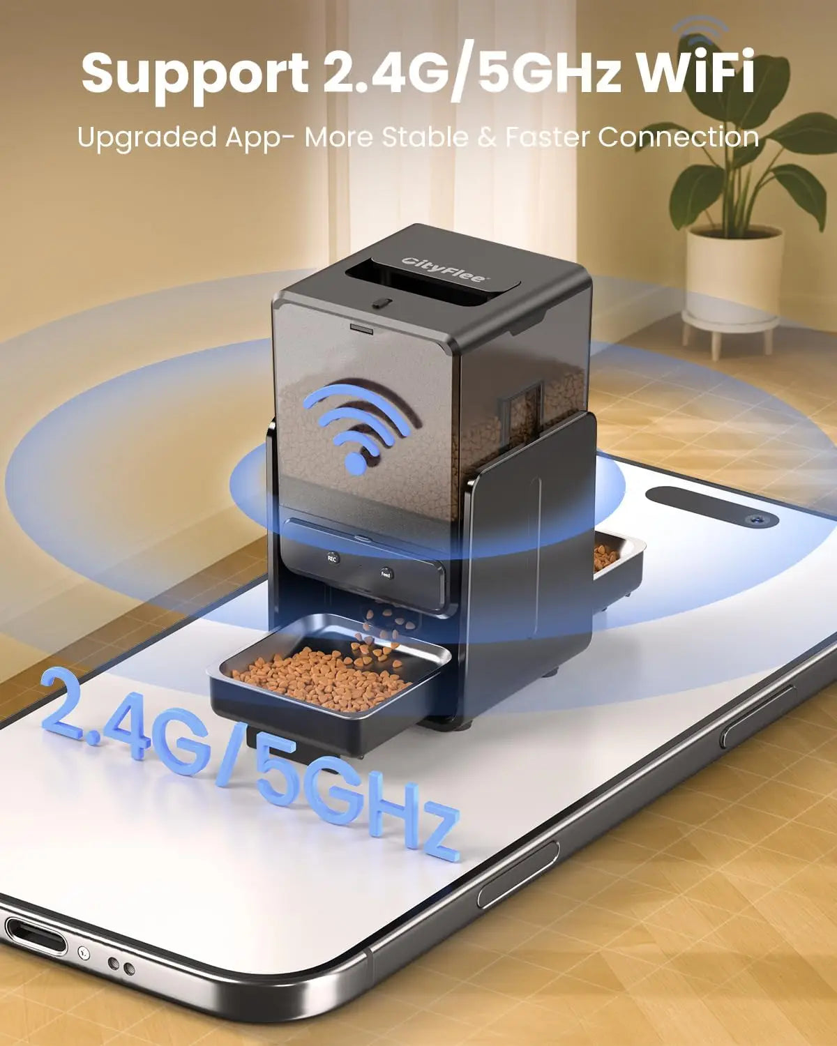 Automatic Cat Feeder with WiFi App Control, Dual Bowls for 2 Cats, Adjustable Height, Voice Record & Timed Dispenser