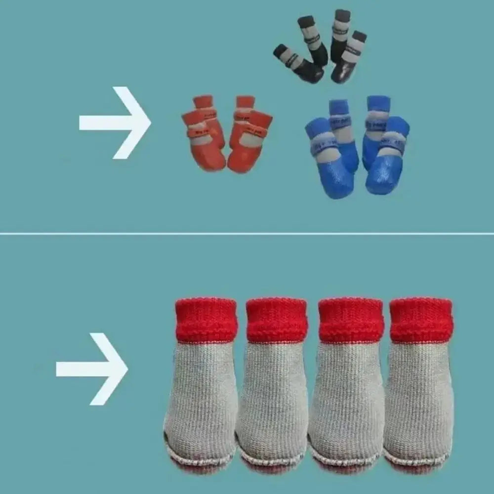 4PCS Cute Waterproof Winter Dog Shoes Soft Sole Warm Dog Snow Shoes Adjustable Anti-Slip Dog Foot Covers