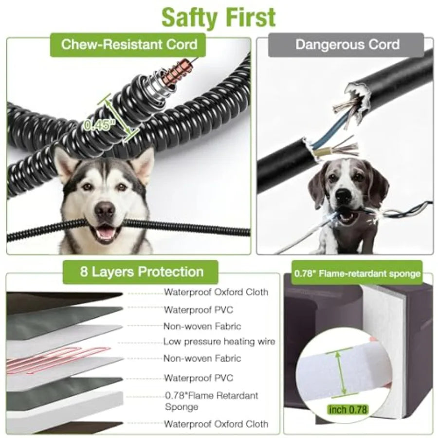 44.6 L Large Heated Dog House Outdoor Insulated Thermostat-Controlled Heating Pad Metal Frame