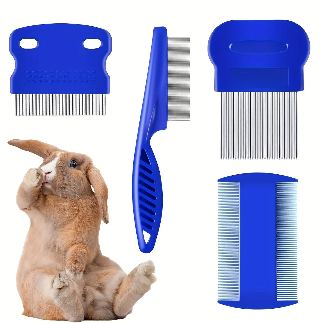 Pack of 4 Flea and Lice Combs, Stainless Steel Grooming Comb with Round Teeth, Double-sided Professional Pet Tear