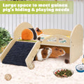 Guinea Pig Bed with Stable Stairs & Mat Wooden Small Animal Bed Wear Resist Wood