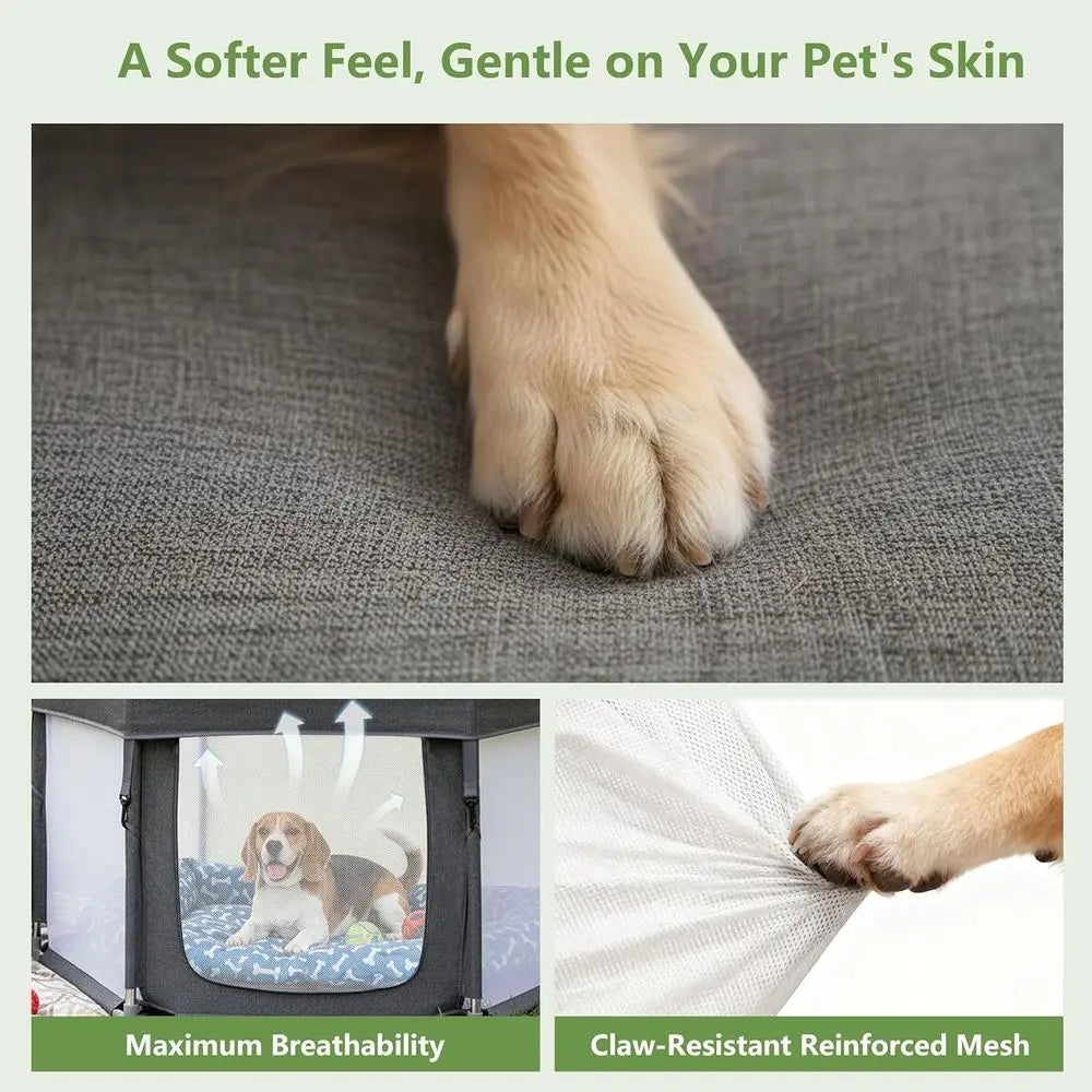 Indoor Puppy Playpen with Cover for Small Dogs & Cats, Foldable Outdoor Dog Fence with Durable Fabric