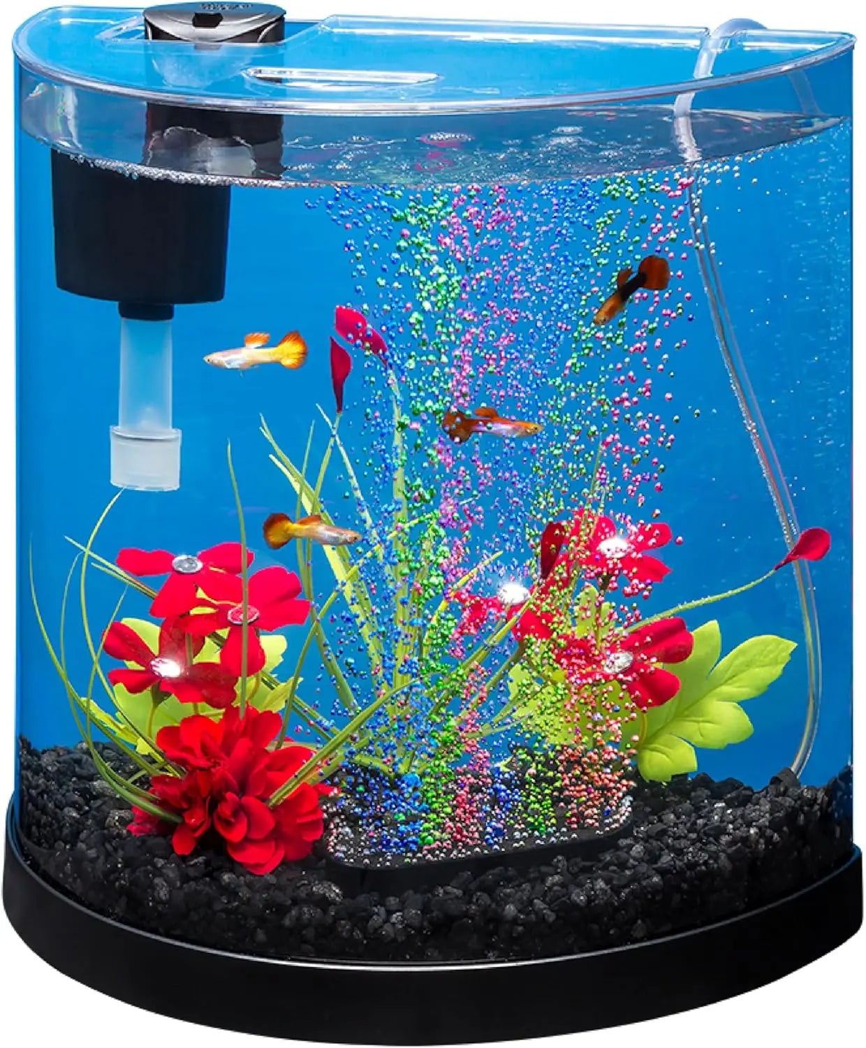 Half Moon 3 Gallon Fish Tank Kit with Filter, Air Pump & Color Changing LED Light for Goldfish and Betta