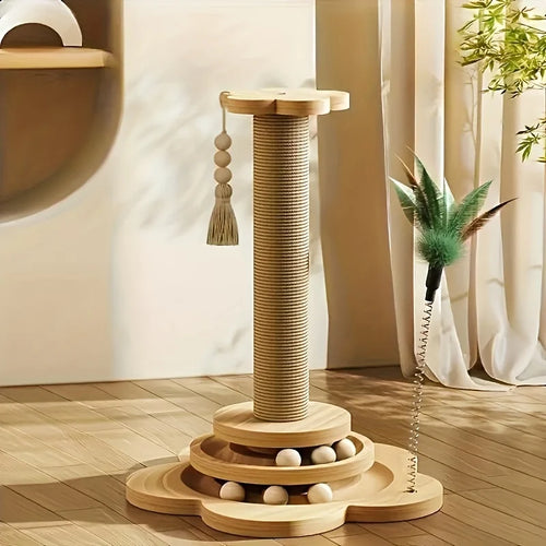 1pcs high-quality cat scratch board rotating platform - wooden fiber chew toy, durable and non shedding