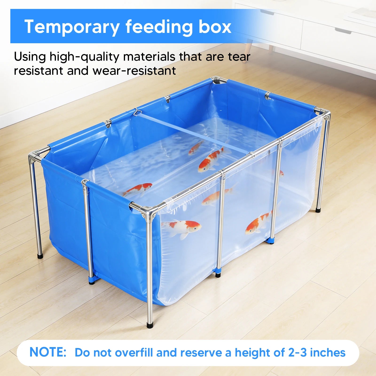 Above Ground Fish Tank with Frame & Drain Valve Transparent Fish Pond Clear Viewing Panel for Ornamental Fish & Outdoor Use