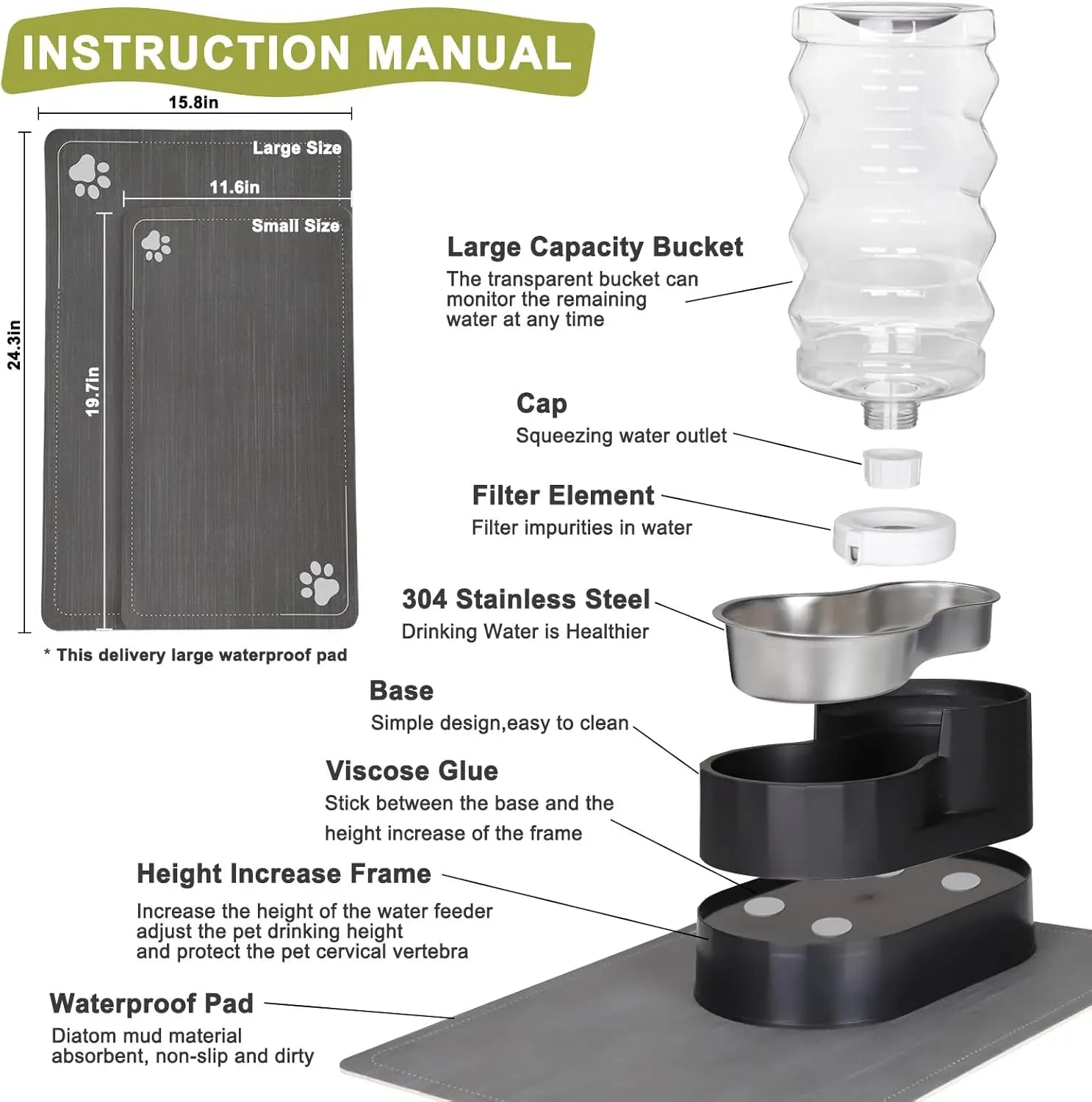 Upgraded Automatic Dog Water Dispenser: 9L Large Stainless Steel Pet Feeder with Filter, Includes Extras
