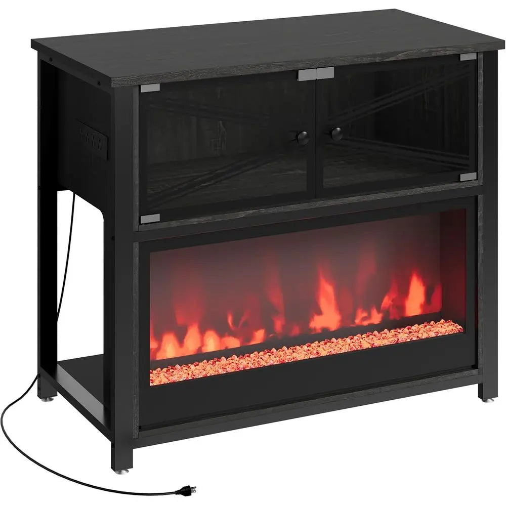 40-50 Gallon Fish Tank Stand with 20-Color LED Flames, No Heat, Metal Frame Structure Aquarium Stand, Glass Doors Storage Cabine