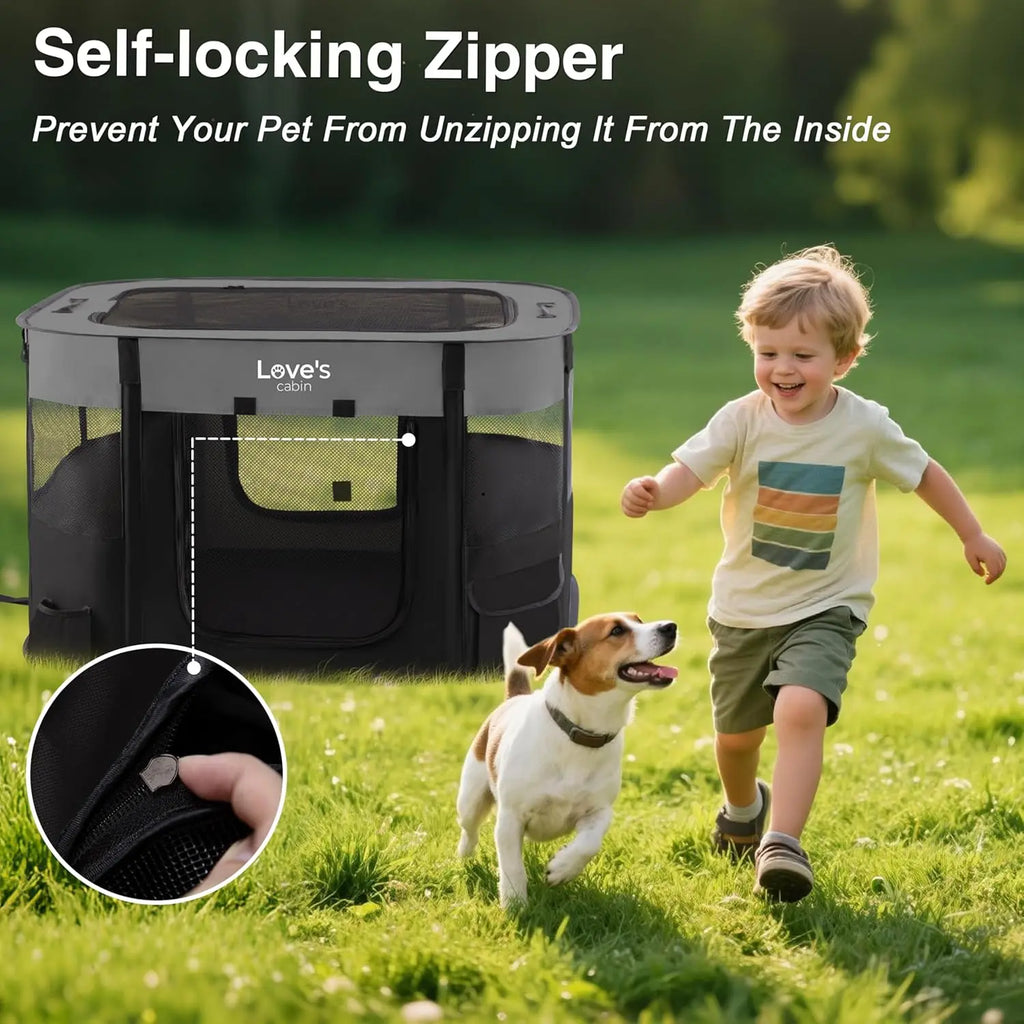 Portable Foldable Pet Playpen for Small Dogs Cats Indoor Outdoor Exercise Kennel with Carrying Case Grey