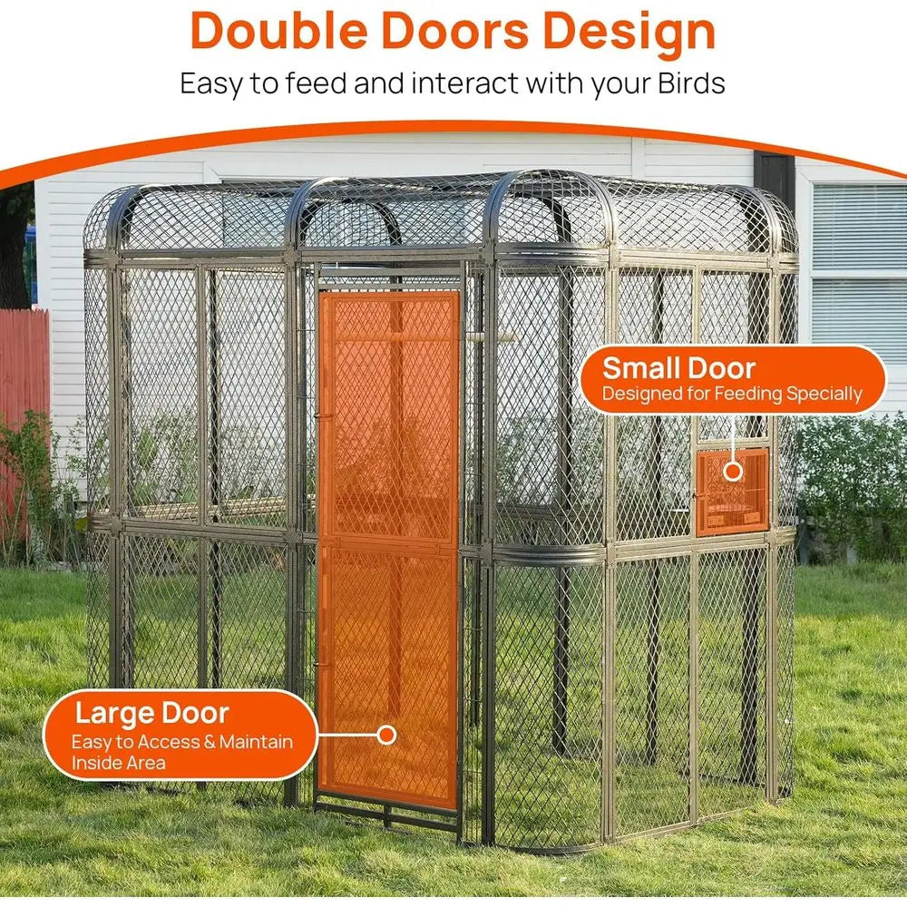 Walk-in Cage 77-inch Heavy Duty Birdcage Outdoor Diamond Grid Aviary Parrot Cage Wide Flight Metal Birdcage