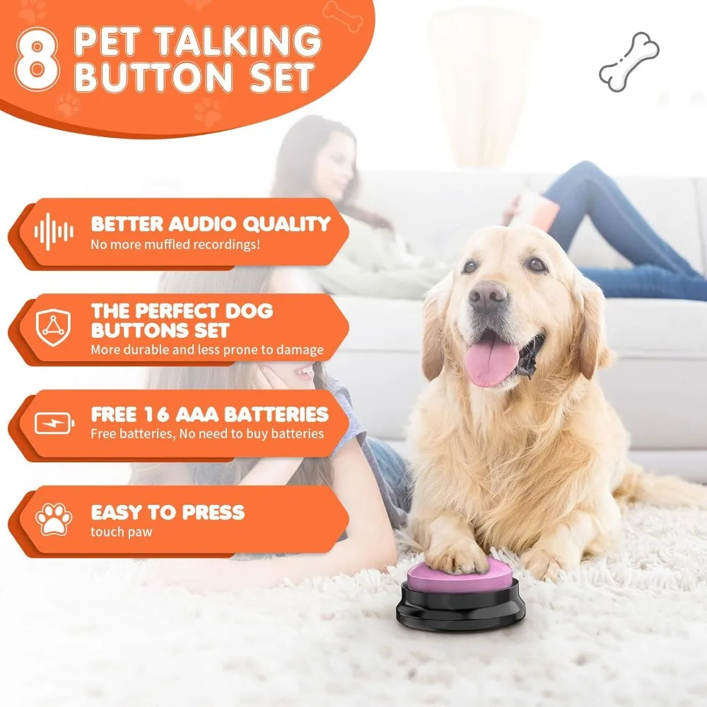 Talking Buttons for Dogs,8 Recordable Sound Buttons + 24 Scene Patterns + 1 Dog Button Mat+ 16 AAA