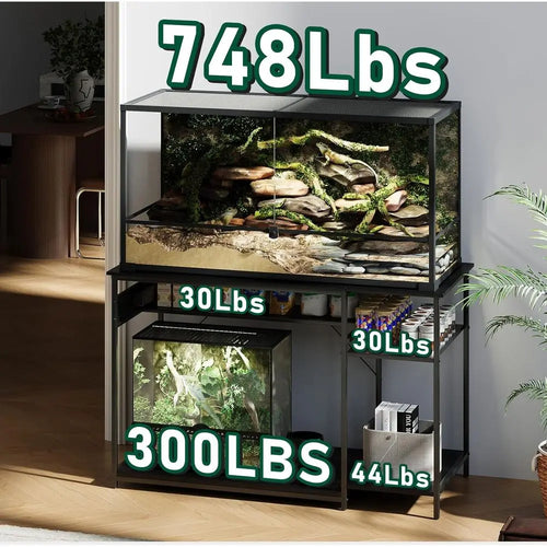 120 Gallon ish Tank Stand with Power Outlets, Heavy Duty Large Aquarium Stand with Light, Double Reptile Tank Turtle Terrariums