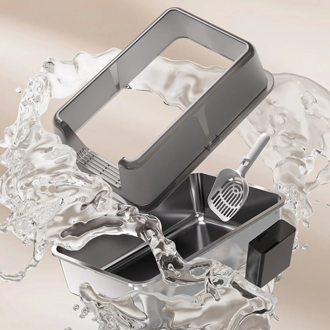 Stainless Steel Cat Litter Box with Lid, Front Out Litter Tray Easy to Clean and Anti-Urine Leakage