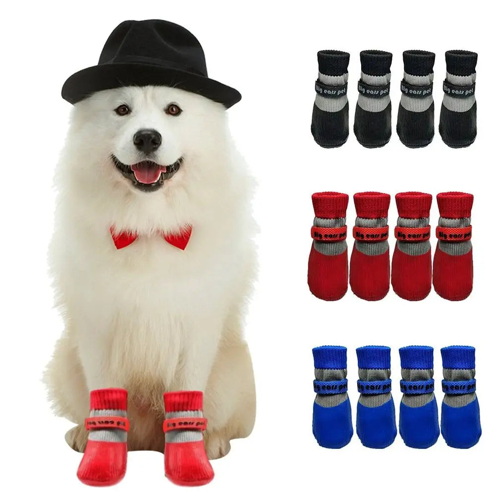 4PCS Cute Waterproof Winter Dog Shoes Soft Sole Warm Dog Snow Shoes Adjustable Anti-Slip Dog Foot Covers