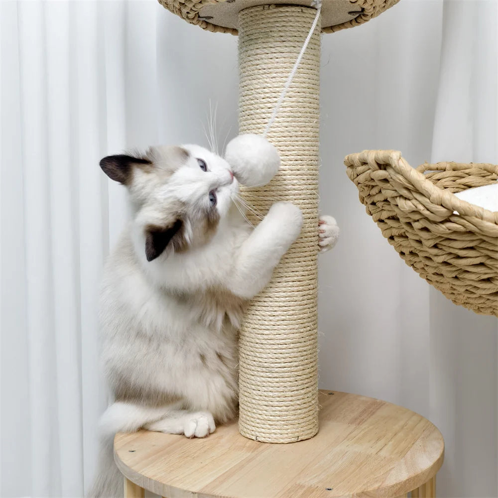 3-Tier Cat Tree do Sisal Rope Scratching Posts and Hanging Toy Tower for Indoor Kitties