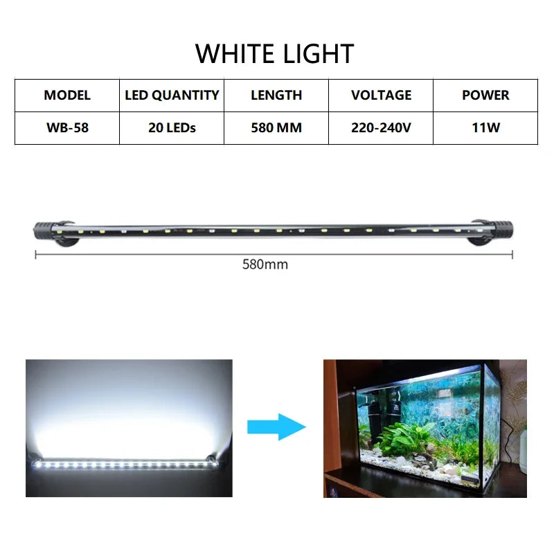 Aquarium Light LED Waterproof Light Underwater Fish Lamp Plant Lamp 18-58CM 220-240V 5730chip