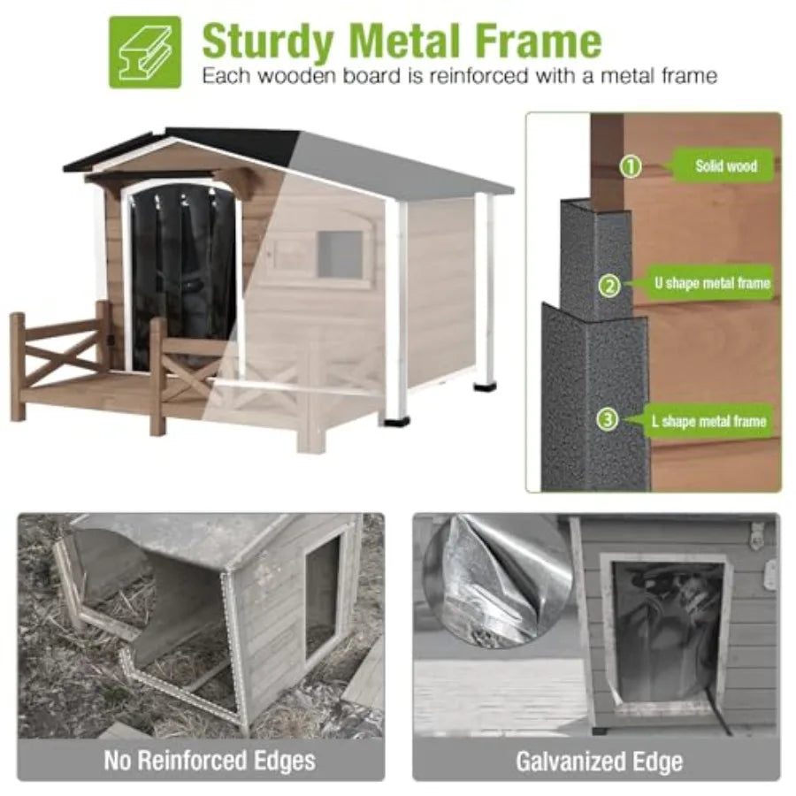 44.6 L Large Heated Dog House Outdoor Insulated Thermostat-Controlled Heating Pad Metal Frame