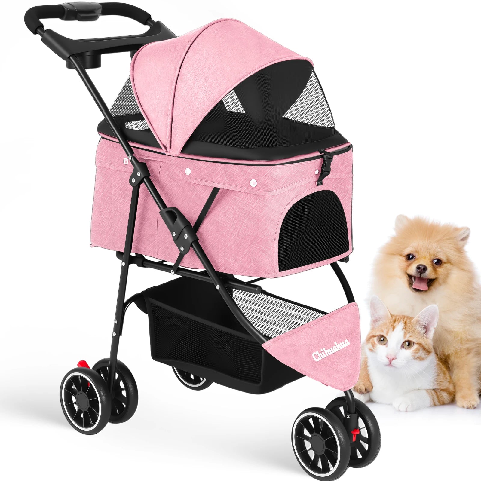Portable Dog Stroller 3 Wheels for Small Medium Dogs Foldable Pet Travel Carriage Stroller