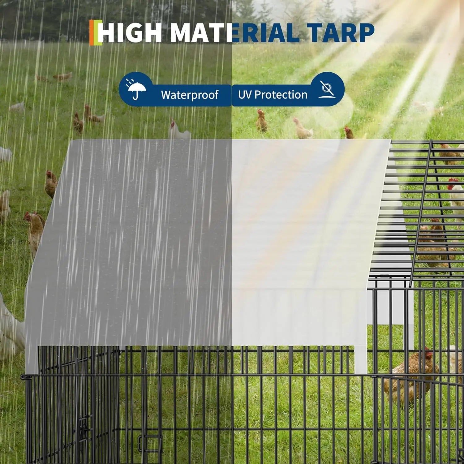 Large Metal Chicken Coop 130x40x40 inch Portable Chicken Run With Waterproof Cover Indoor Outdoor