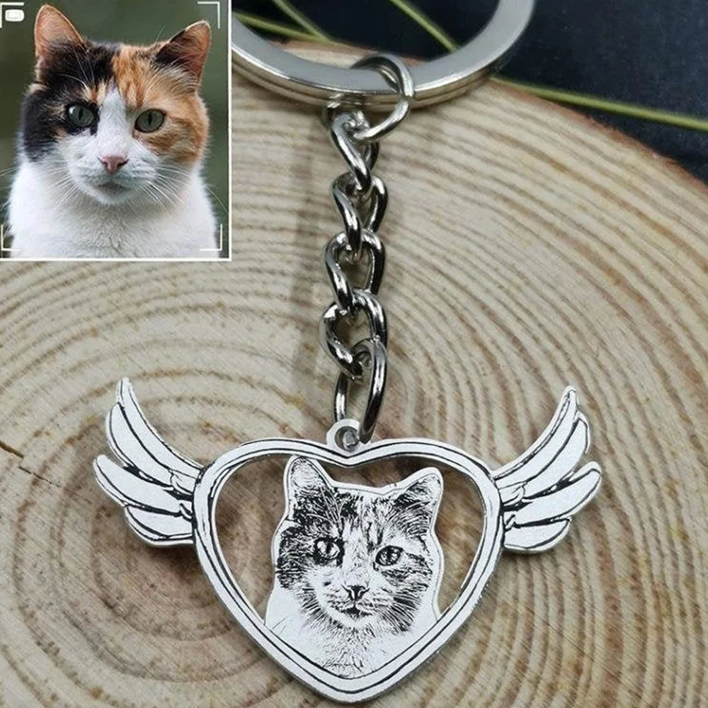 Personalized Pet Photo Necklace Engraved Pets Pendant Gifts Handmade Custom Dog Cat Keychain