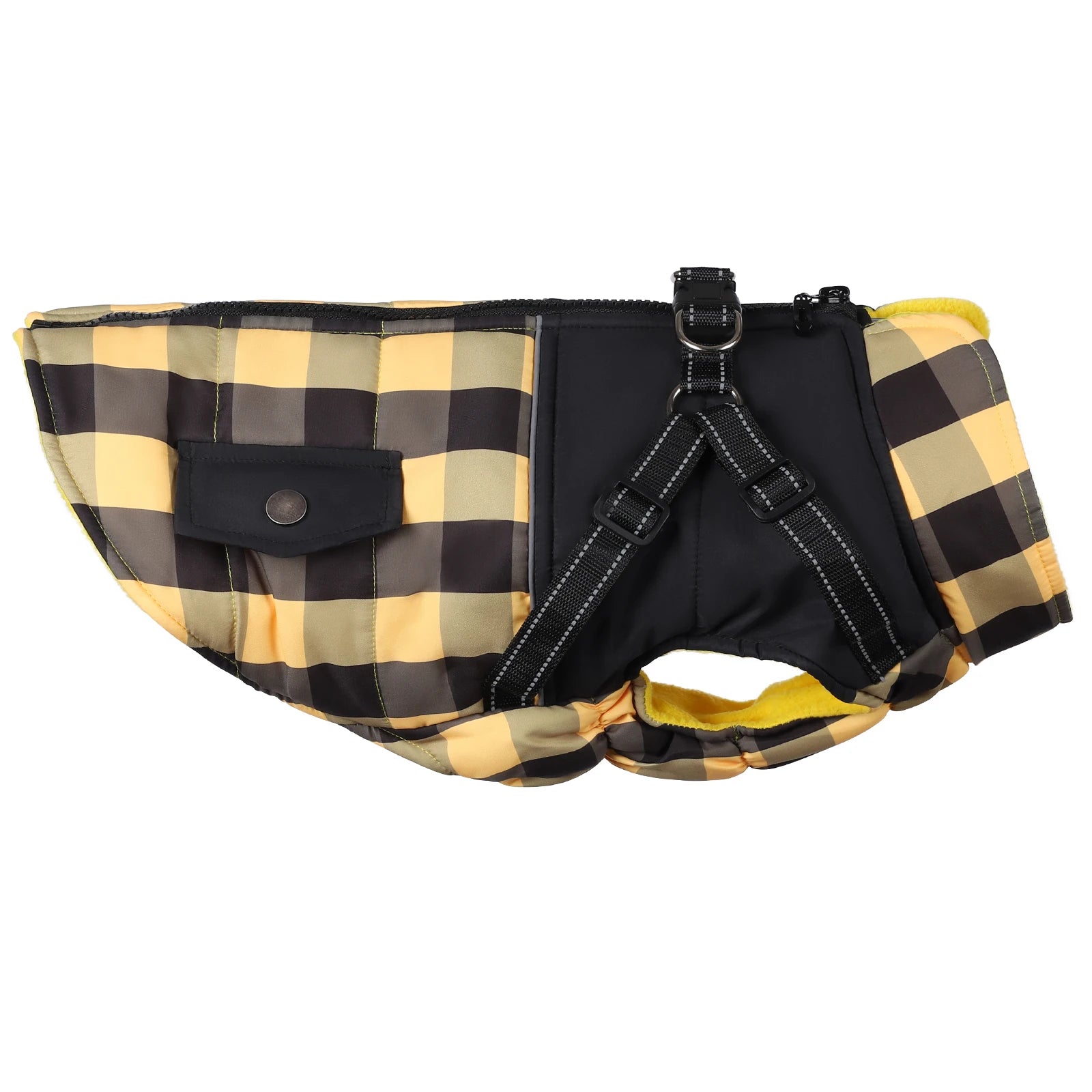 Plaid Thicken Padded Pet Dog Jacket With Harness For Cold Weather Windproof Winter Dog Jacket Coat