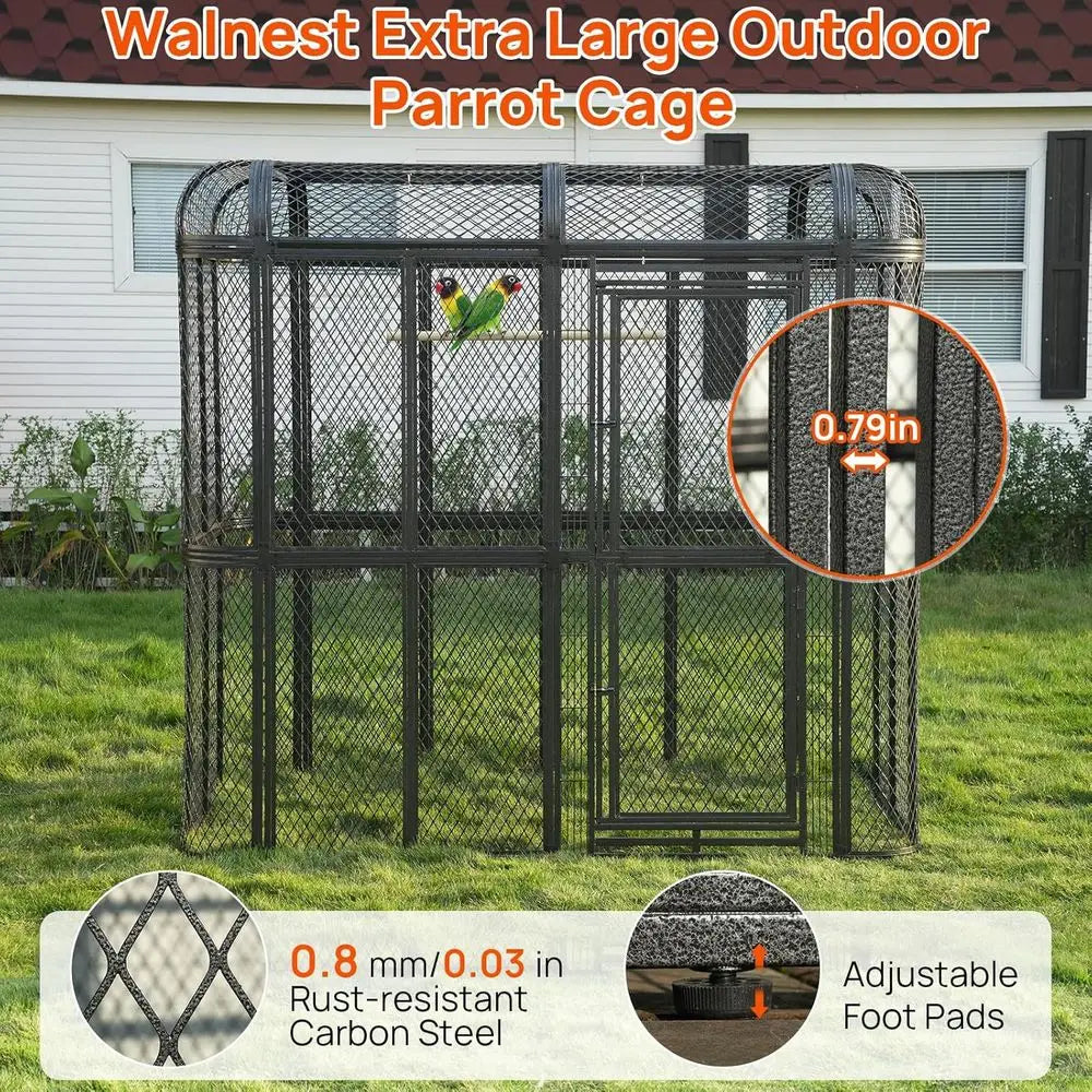Walk-in Cage 77-inch Heavy Duty Birdcage Outdoor Diamond Grid Aviary Parrot Cage Wide Flight Metal Birdcage