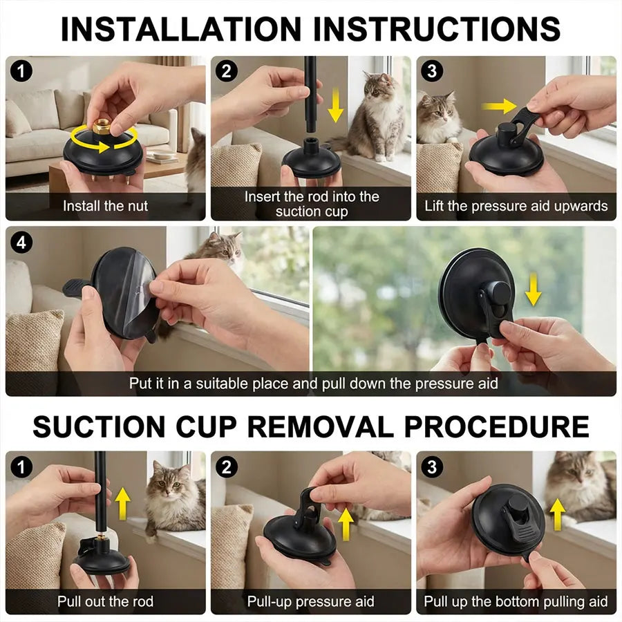 1 PC Interactive Suction Cup Cat Toys, Hands-Free Feather Wand with Bells, Floor-Stick Design Teaser Toys for Indoor Cats