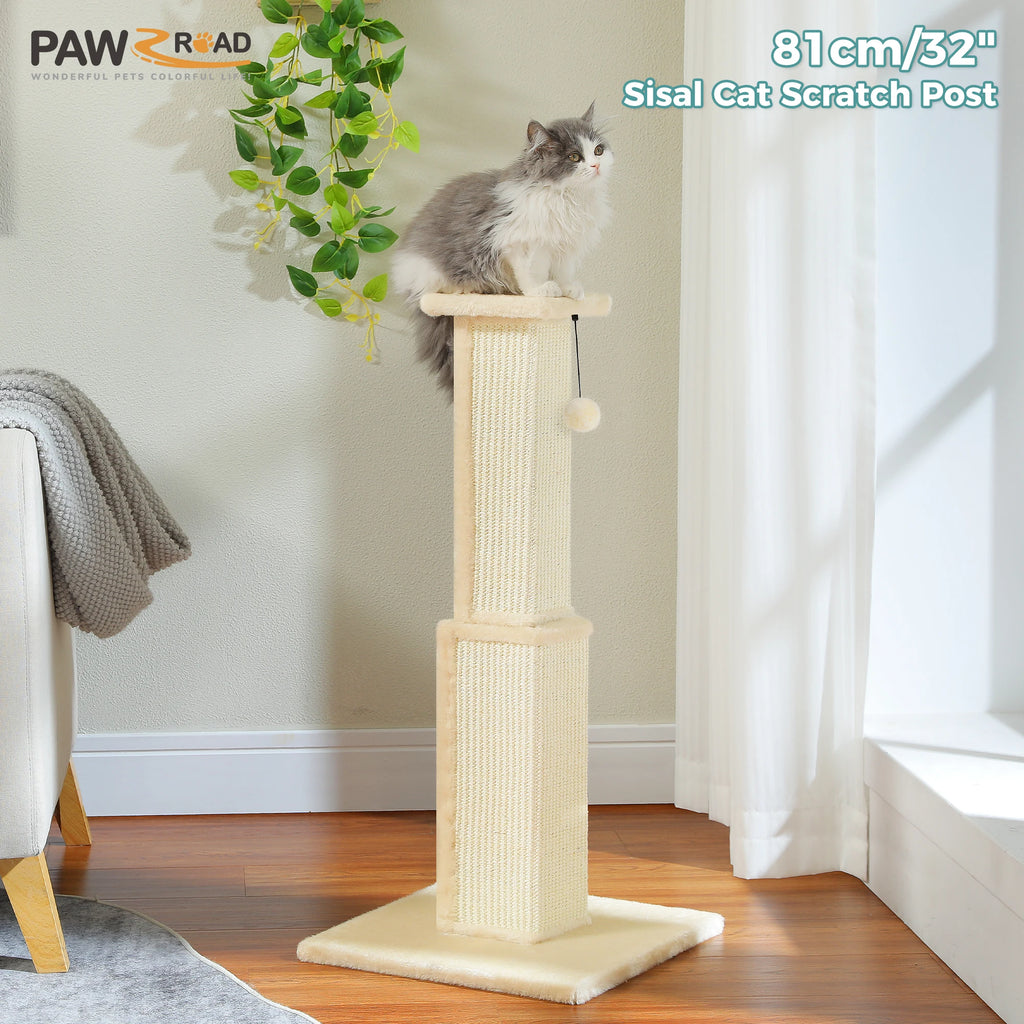 Large Cat Scratching Post for Indoor Cats Adults Ultimate Scratch Post with Woven Sisal Dangling Ball Tall Cat Scratcher