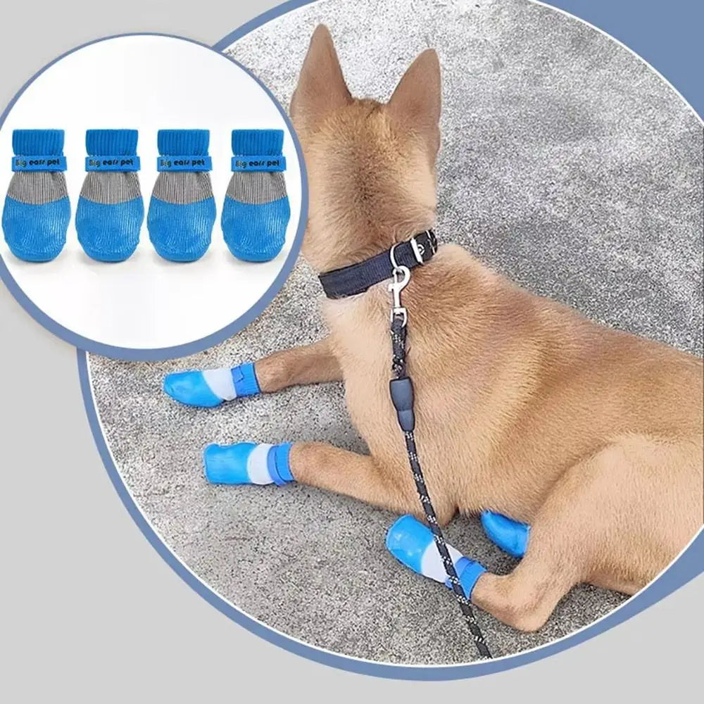 4PCS Cute Waterproof Winter Dog Shoes Warm Anti-Slip Dog Snow Shoes Soft Sole Adjustable