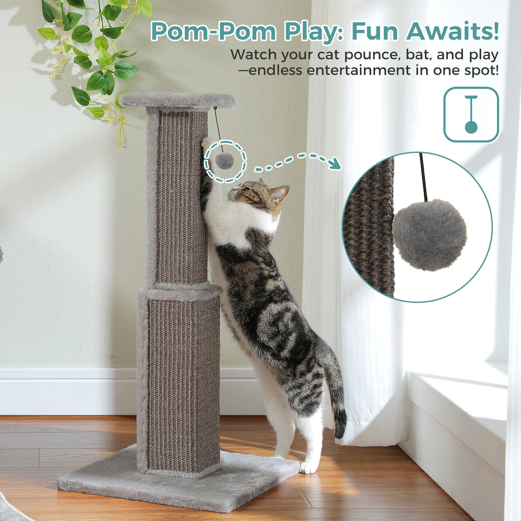 Large Cat Scratching Post for Indoor Cats Adults Ultimate Scratch Post with Woven Sisal Dangling Ball Tall Cat Scratcher