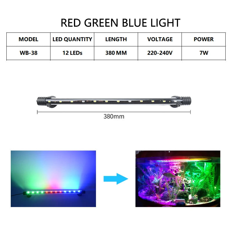 Aquarium Light LED Waterproof Light Underwater Fish Lamp Plant Lamp 18-58CM 220-240V 5730chip