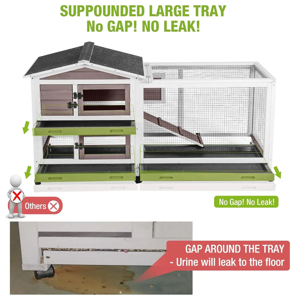 Rabbit Hutch Chew-Resistant Ramp Indoor Outdoor Cage with Wheels and Leakproof Tray, Customized